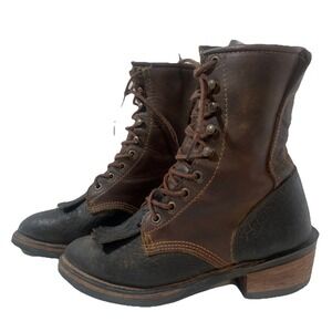 VTG Women's  Boots Sz 7M Brown Leather Lace Up Kiltie Boho  Hippi Cottagecore